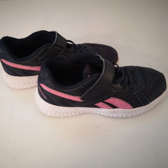 Reebok Kids Size 2 Navy & Pink Velcro Closure with Elastic Laces Sneakers - Picture 2 of 8